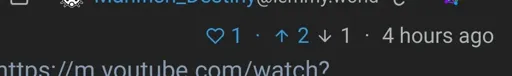 Cropped screenshot of a pawb.social comment, showing "♡1· ↑2↓1"